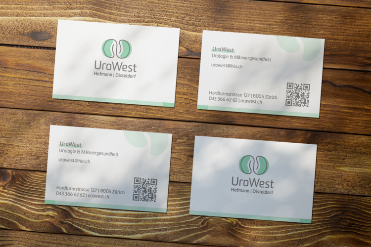Visitenkarten für die Facharztpraxis UroWest – created by meinpraxisauftritt.ch