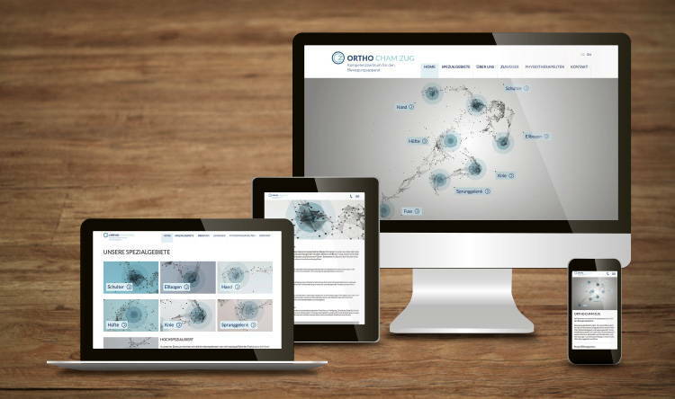 Website von Ortho Cham Zug in Responsive Design für alle Bildschirmgrössen
 
