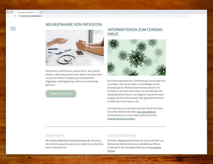 Praxisauftritt mit Responsive Website für die Hausarztpraxis Längenberg, Riggisberg – designed by meinpraxisauftritt.ch
