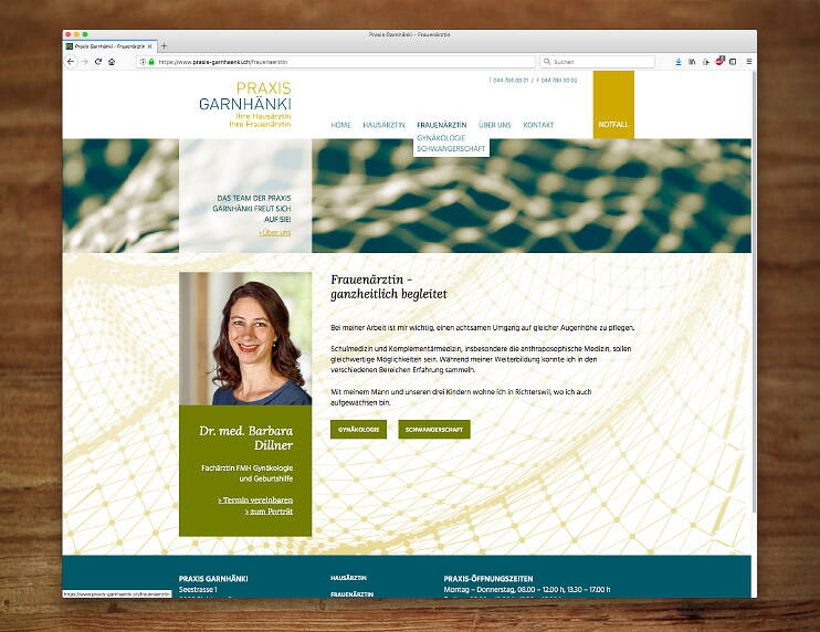 Webdesign der Praxis Garnhänki – created by meinpraxisauftritt.ch