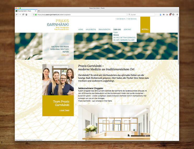 Webdesign der Praxis Garnhänki – created by meinpraxisauftritt.ch