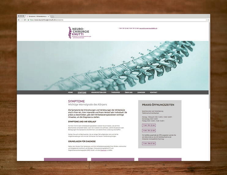 Webdesign der Neurochirurgie Knutti – created by meinpraxisauftritt.ch