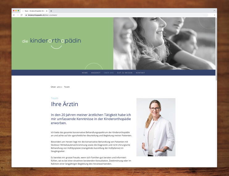 Praxisauftritt mit Responsive Website für "die kinderorthopädin", Zürich – designed by meinpraxisauftritt.ch