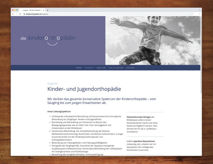 Praxisauftritt mit Responsive Website für "die kinderorthopädin", Zürich – designed by meinpraxisauftritt.ch