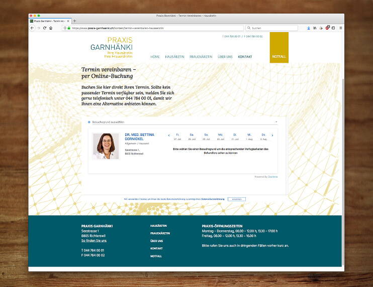 Webdesign der Praxis Garnhänki – created by meinpraxisauftritt.ch